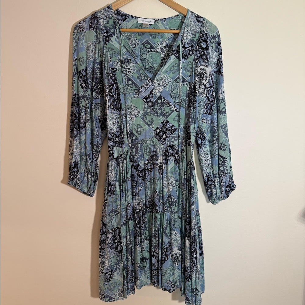 Calvin Klein Patterned Long Sleeve Dress Size 10